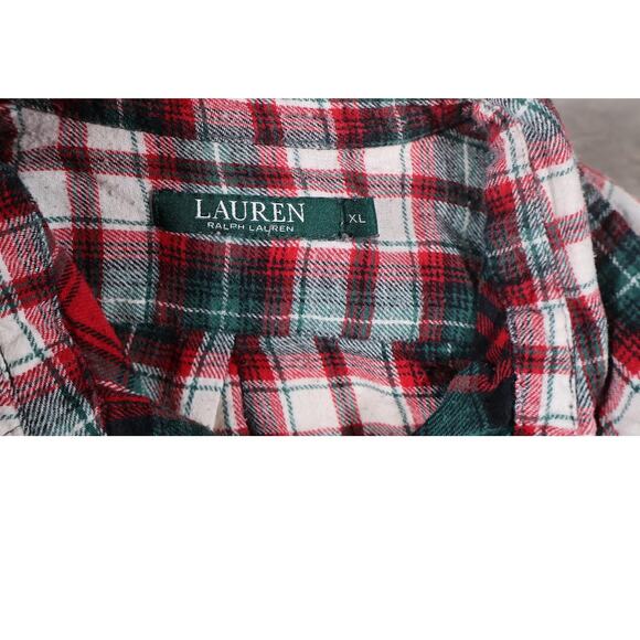 Lauren Ralph Lauren Shirt Womens XL Red Green Plaid Flannel Button Down Crest - Picture 4 of 7